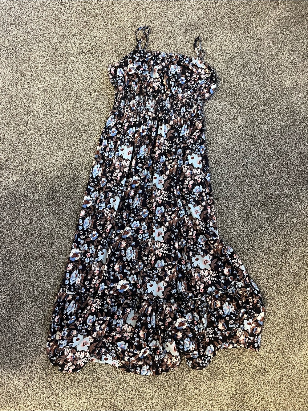 Floral Smocked Maxi Dress in Black and Blue